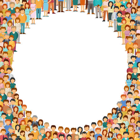 Crowd of people with circle empty copyspace in center vector backgroundのイラスト素材