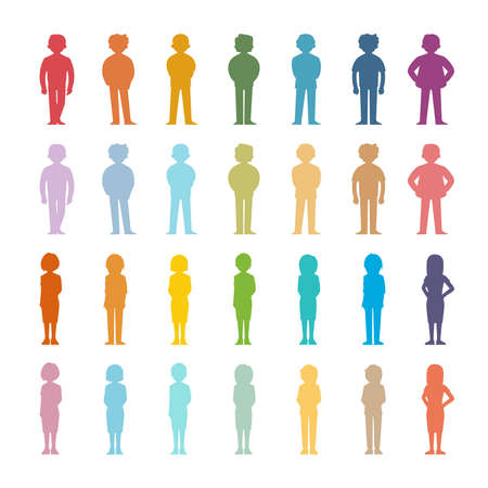 Set of vector cartoon people colored outline shapes.のイラスト素材