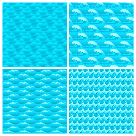 Blue water waves seamless vector background textures setのイラスト素材