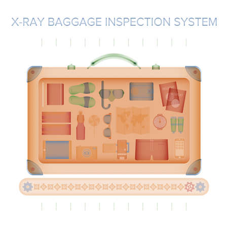 X-ray baggage inspection vector concept in flat style.のイラスト素材