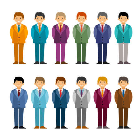 Cartoon Caucasian men in business suit set flat style.のイラスト素材
