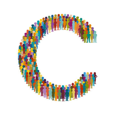 Vector crowd of people in form of capital letter C flat styleのイラスト素材