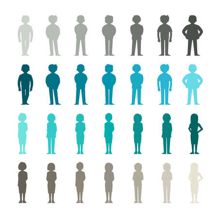 Set of vector cartoon people colored outline shapesのイラスト素材