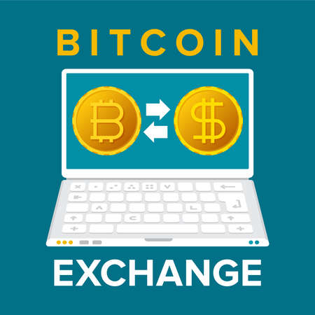 Bitcoin exchange service vector sign in flat styleのイラスト素材