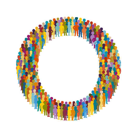 Vector crowd of people in form of capital letter O flat styleのイラスト素材