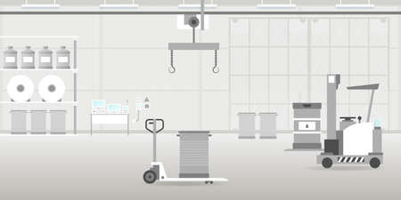 Vector warehouse hangar interior empty scene in flat style.のイラスト素材