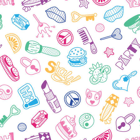 Vector doodle girly party seamless pattern, texture or background.のイラスト素材