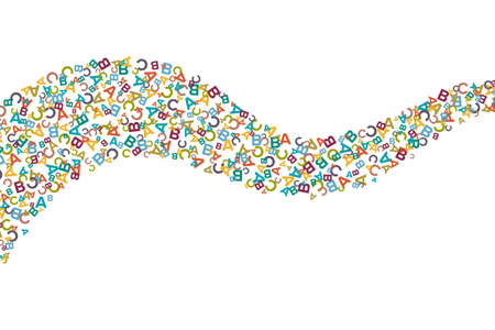 Vector colorful wavy stripe made from alphabet symbols, letters or characters in flat styleのイラスト素材