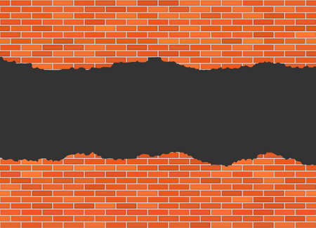 Vector torn in half brick wall background with big dark holeのイラスト素材