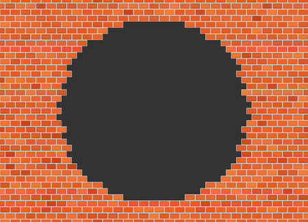 Vector brick broken wall background with big dark holeのイラスト素材