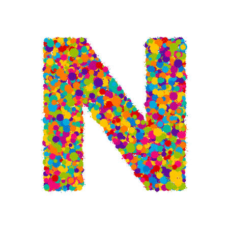Vector colorful paint splashes font, letter Nのイラスト素材