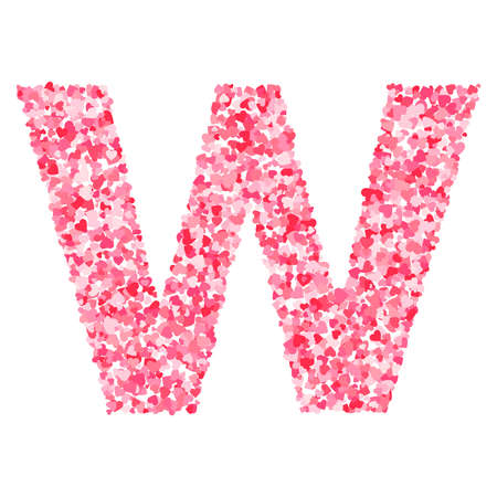 Vector pink & red Valentines Day heartshapes font, letter Wのイラスト素材