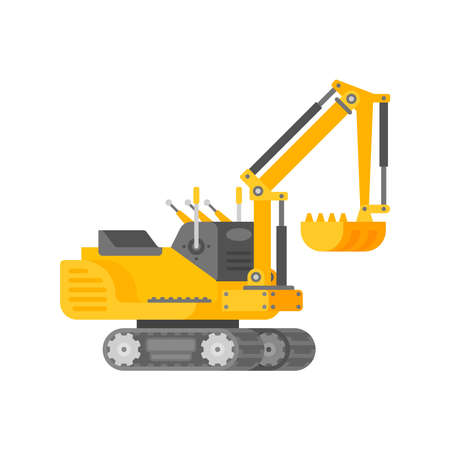Vector mini excavator in half isometric flat styleのイラスト素材