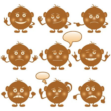 Set of round brown smilies symbolising various human emotions. Vectorのイラスト素材