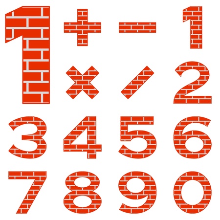Signs of numbers and mathematical signs decorated with red brick. のイラスト素材
