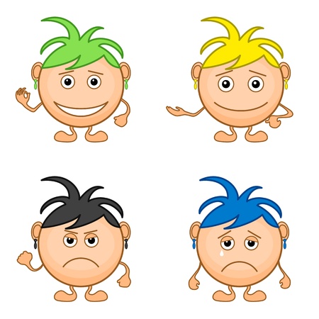 Set of smilies girls with colored hair, symbolising various human emotions. のイラスト素材
