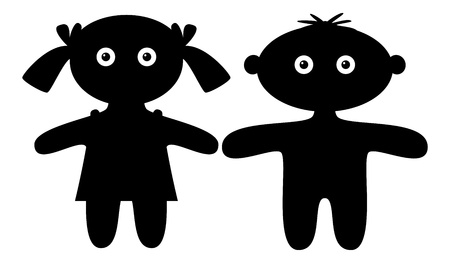 Dolls, little boy and girl, black silhouette, isolated. のイラスト素材