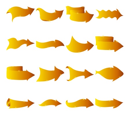 Set of different abstract gold arrows, design elements, isolated on white background  Vectorのイラスト素材
