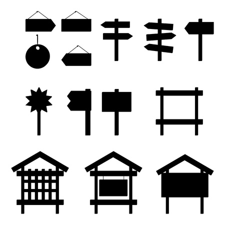Set of different billboards and signs, black silhouette pictograms  Vectorのイラスト素材