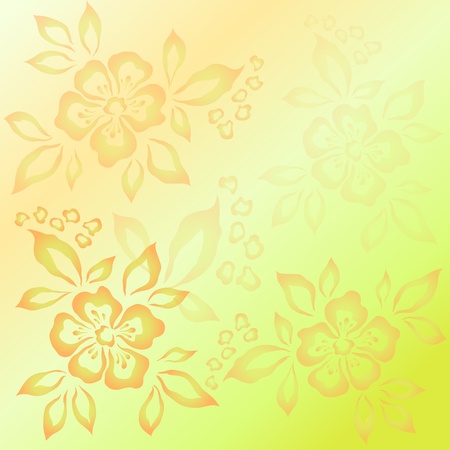 Abstract yellow and orange floral background with symbolical flowers  Vector eps10, contains transparenciesのイラスト素材