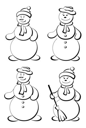 Snowballs set, christmas holiday symbolical icons, pictogram silhouettes on white backgroundのイラスト素材