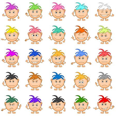 Set of smilies girls with colored hair, symbolising various human emotions  のイラスト素材