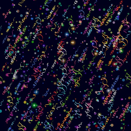 Holiday seamless abstract background with streamers, confetti and sparks  Vector eps10, contains transparenciesのイラスト素材
