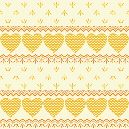 Valentine holiday seamless background with symbolical hearts and abstract patterns, yellow and orangeのイラスト素材
