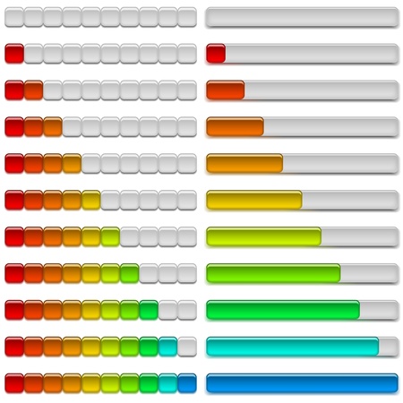 Set of glass colorful loading progress bars at different stages, elements for web design  Vector eps10, contains transparenciesのイラスト素材