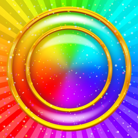 Rainbow background with gold frame, confetti and rays  Abstract web design  Vector eps10, contains transparenciesのイラスト素材