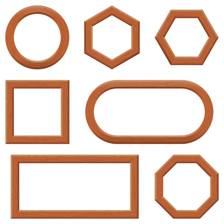 Set of empty wooden frames, different shapes のイラスト素材