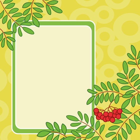 Background with table and rowanberry branches and berries on yellowのイラスト素材