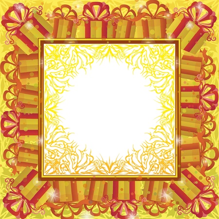 Holiday background with gift color boxes, symbolical pattern and sparks, contains transparencies  のイラスト素材