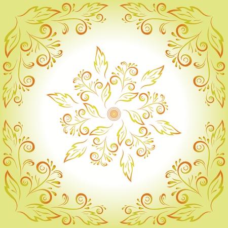 Abstract holiday floral yellow background with symbolical flowers and leaves のイラスト素材