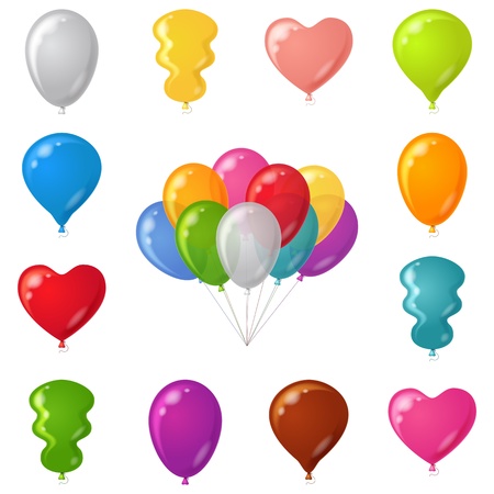 Set of festive balloons of various beautiful colors and shapes, isolated, contains transparencies. のイラスト素材