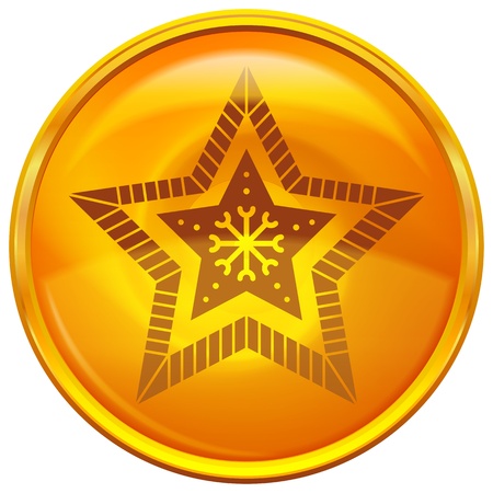 Golden button of round form with pictogram pattern star, contains transparencies  Vectorのイラスト素材