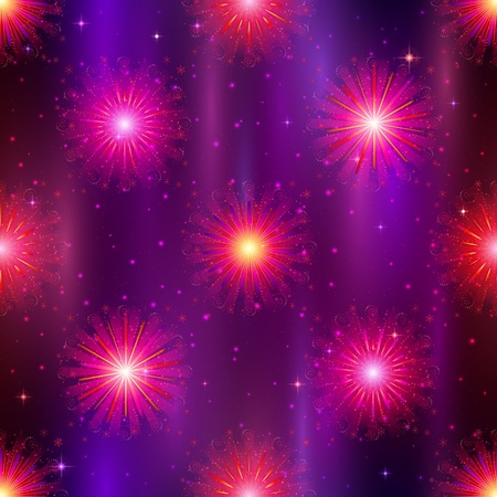 Firework background seamless, lilac and violet on night sky  Pattern for holiday design   のイラスト素材