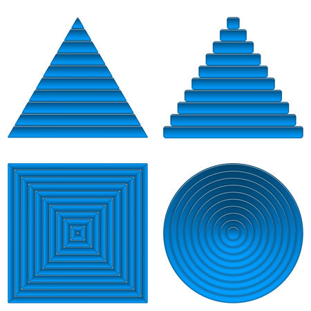 Set of glass blue buttons, computer icons of different shapes - circle, square, triangle, pyramid. のイラスト素材