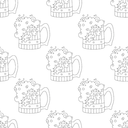 Seamless background with cartoon beer mugs with foamのイラスト素材