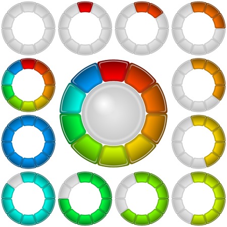Set of round glass colorful loading progress bars of rings at different stagesのイラスト素材