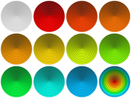 Set of round colorful glass buttons, computer icons of different colors for web design.のイラスト素材