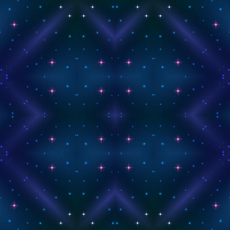 Blue abstract symbolical seamless pattern background with stars and color cosmic rays
