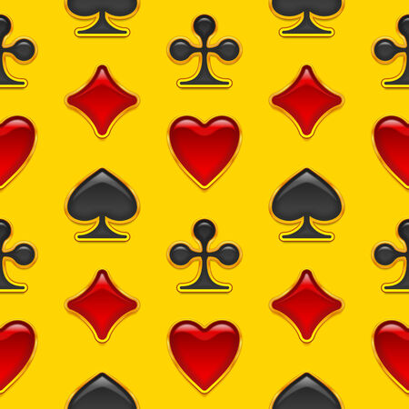 Seamless modern background for holiday web design with red and black glass card suits buttons with golden frames  のイラスト素材