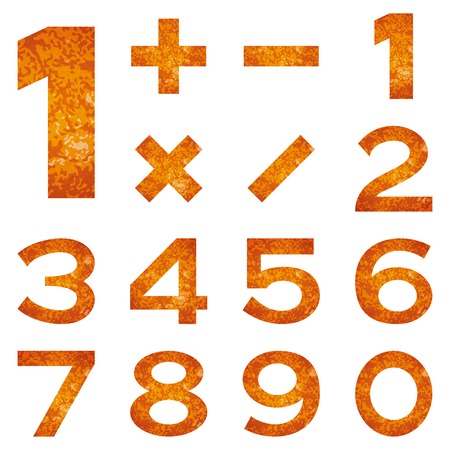 Set of numbers and mathematical signs stylized flaming orange lava, elements for web design. Eps10, contains transparencies. Vectorのイラスト素材