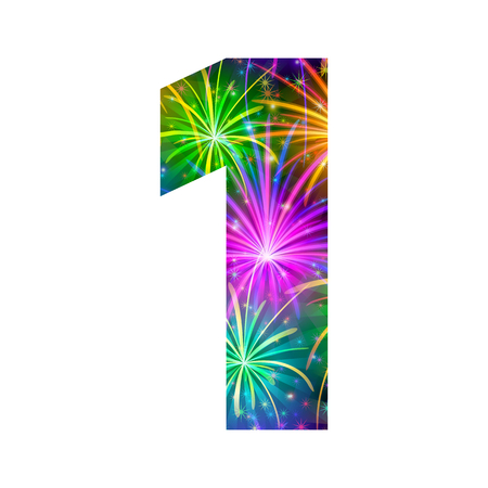 Mathematical sign, number one, stylized colorful holiday firework with stars and flares, element for web design. Eps10, contains transparencies. Vectorのイラスト素材