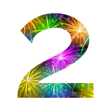 A vector of number two, stylized with colorful firework with stars and flares.のイラスト素材