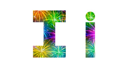 Set of English letters signs uppercase and lowercase I, stylized colorful holiday firework with...