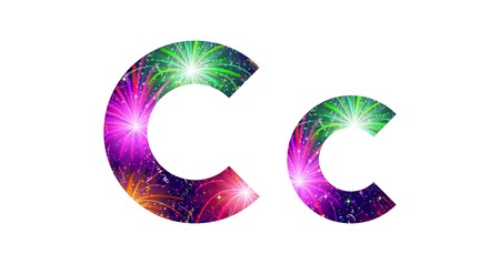 Set of English letters signs uppercase and lowercase C, stylized colorful holiday firework with stars and flares, elements for web design. Eps10, contains transparencies. Vectorのイラスト素材