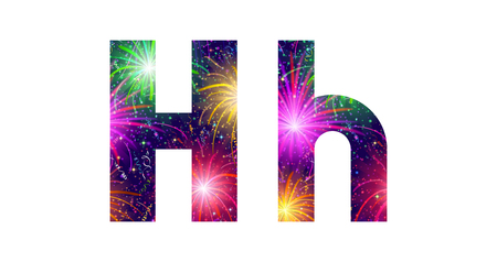Set of English letters signs uppercase and lowercase H, stylized colorful holiday firework with stars and flares, elements for web design. Eps10, contains transparencies. Vectorのイラスト素材