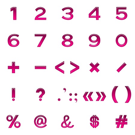 Set of computer icons, numbers, mathematical and punctuation signs, stylized glass lilac buttons, elements for web design. Eps10, contains transparencies. Vectorのイラスト素材